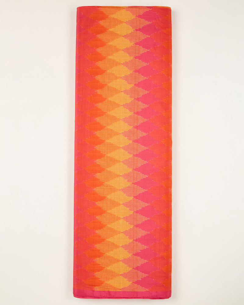 Pink Yellow Cotton Silk Ikat Geometric Fabric
