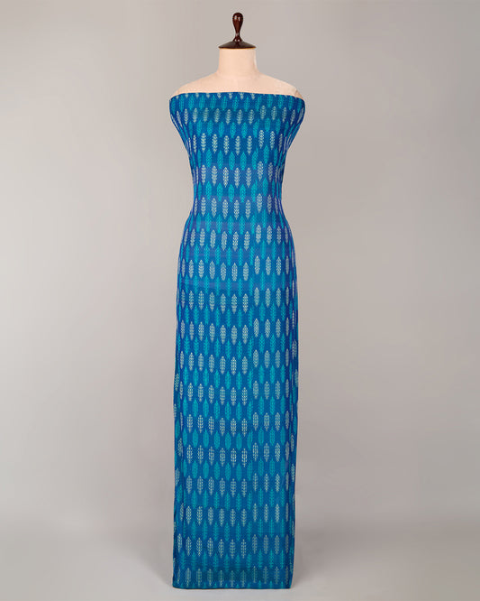 Peacock Blue Cotton Silk Ikat Fabric