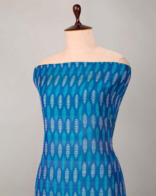 Peacock Blue Cotton Silk Ikat Fabric