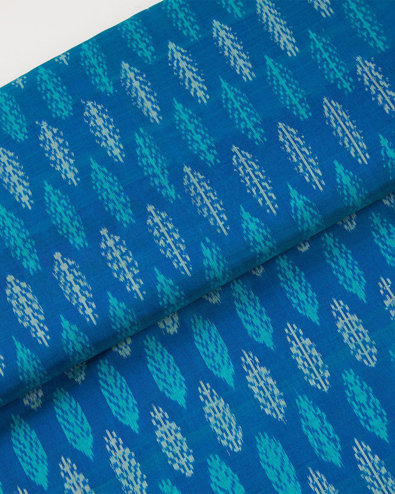 Peacock Blue Cotton Silk Ikat Fabric