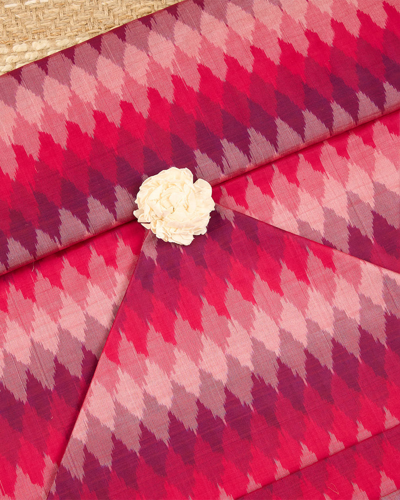 Pink Cotton Silk Ikat Geometric Fabric