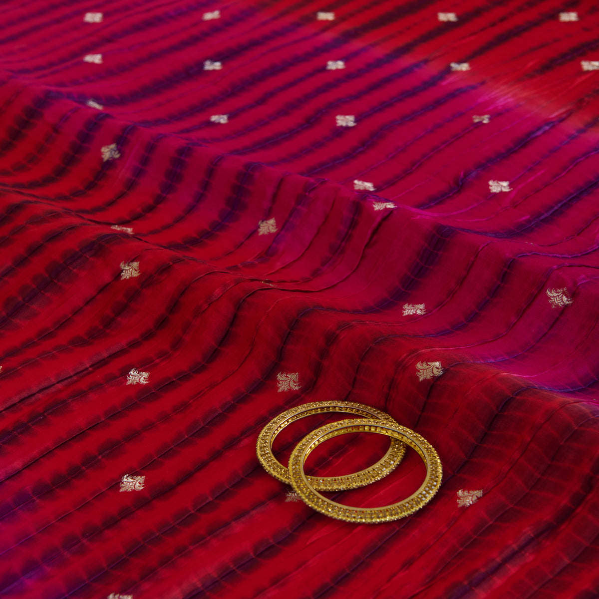 Pink Red Chiniya Tie & Dye Butta Woven Fabric