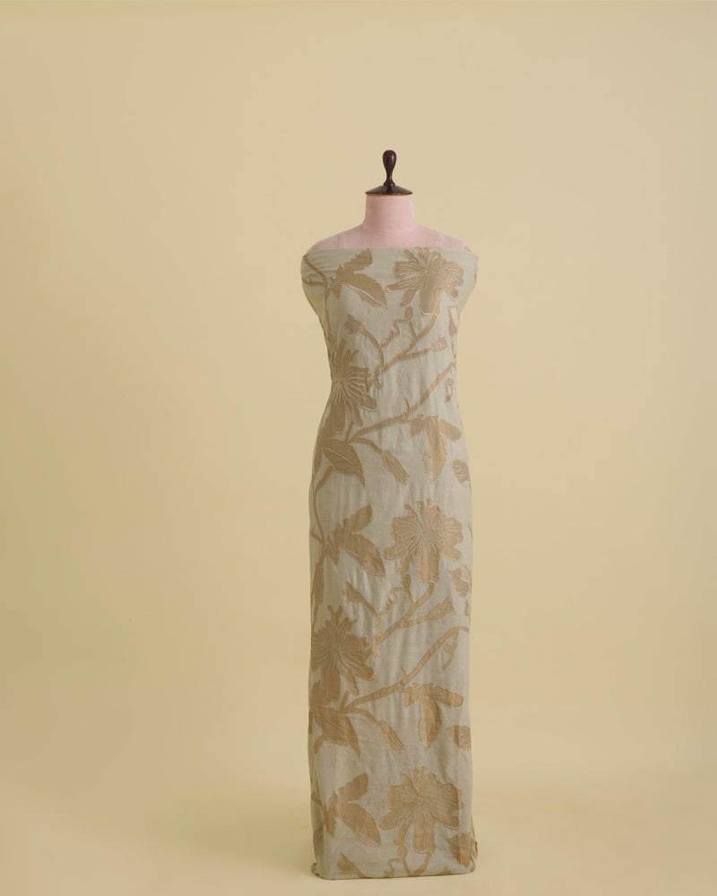 Chanderi Self Stripe Fabric with Applique Tissue Jaal – Pista Green