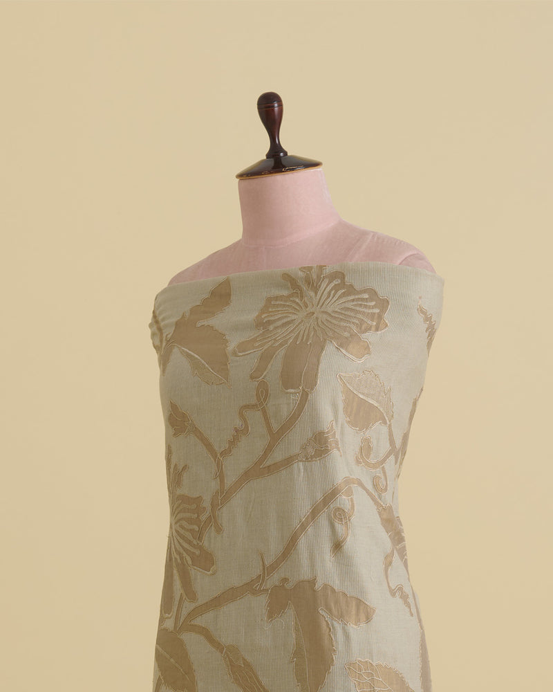 Chanderi Self Stripe Fabric with Applique Tissue Jaal – Pista Green