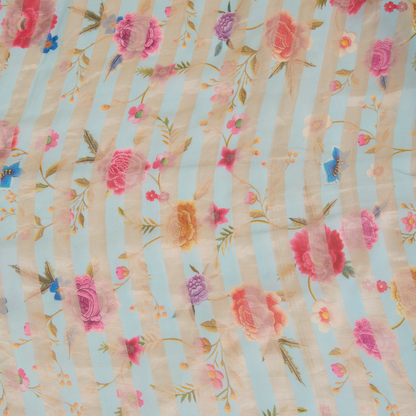 Powder Blue Chanderi Printed Fabric with Tissue Stripes