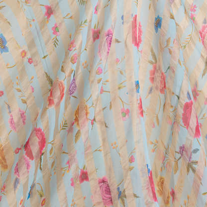 Powder Blue Chanderi Printed Fabric with Tissue Stripes