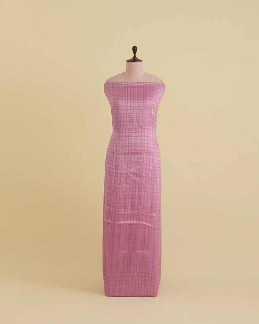 Pink Chanderi Jacquard Fabric with Geometric Woven Design