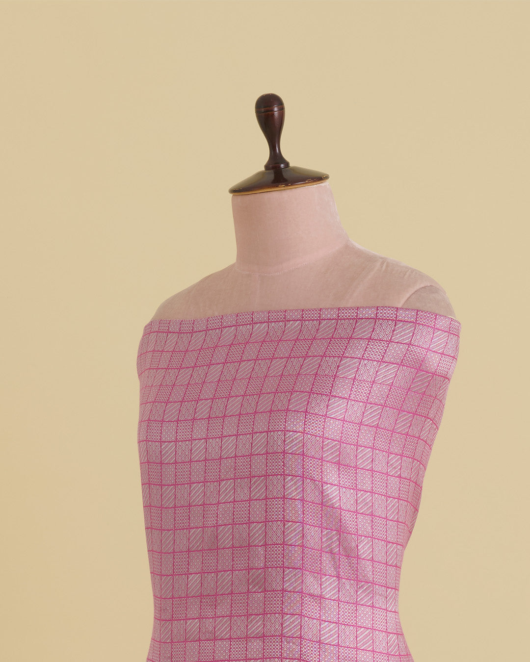 Pink Chanderi Jacquard Fabric with Geometric Woven Design