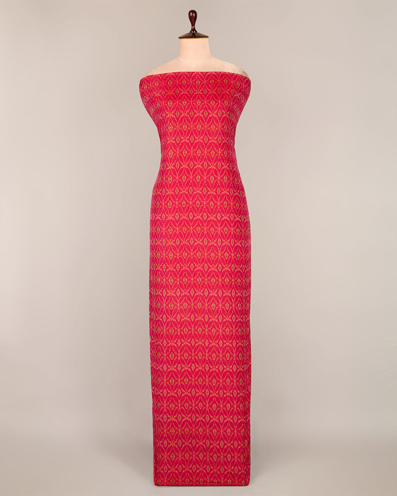 Pink Cotton Silk Ikat Fabric with classic pattern