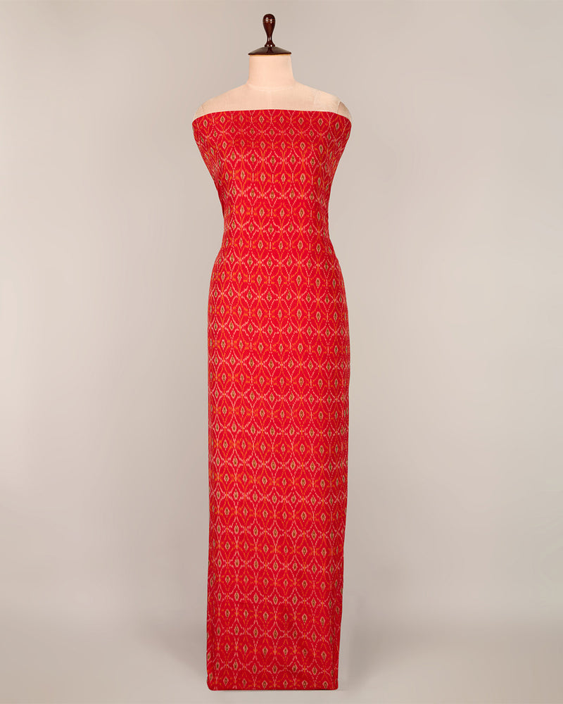 Red Cotton Silk Ikat Fabric with traditional weave