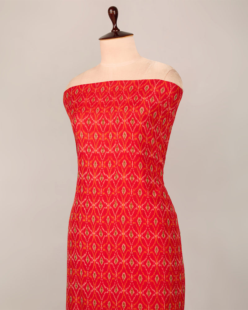 Red Cotton Silk Ikat Fabric