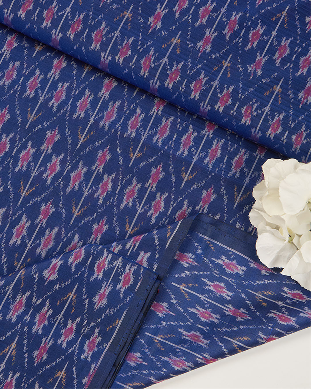 Royal Blue Cotton Silk Ikat Fabric
