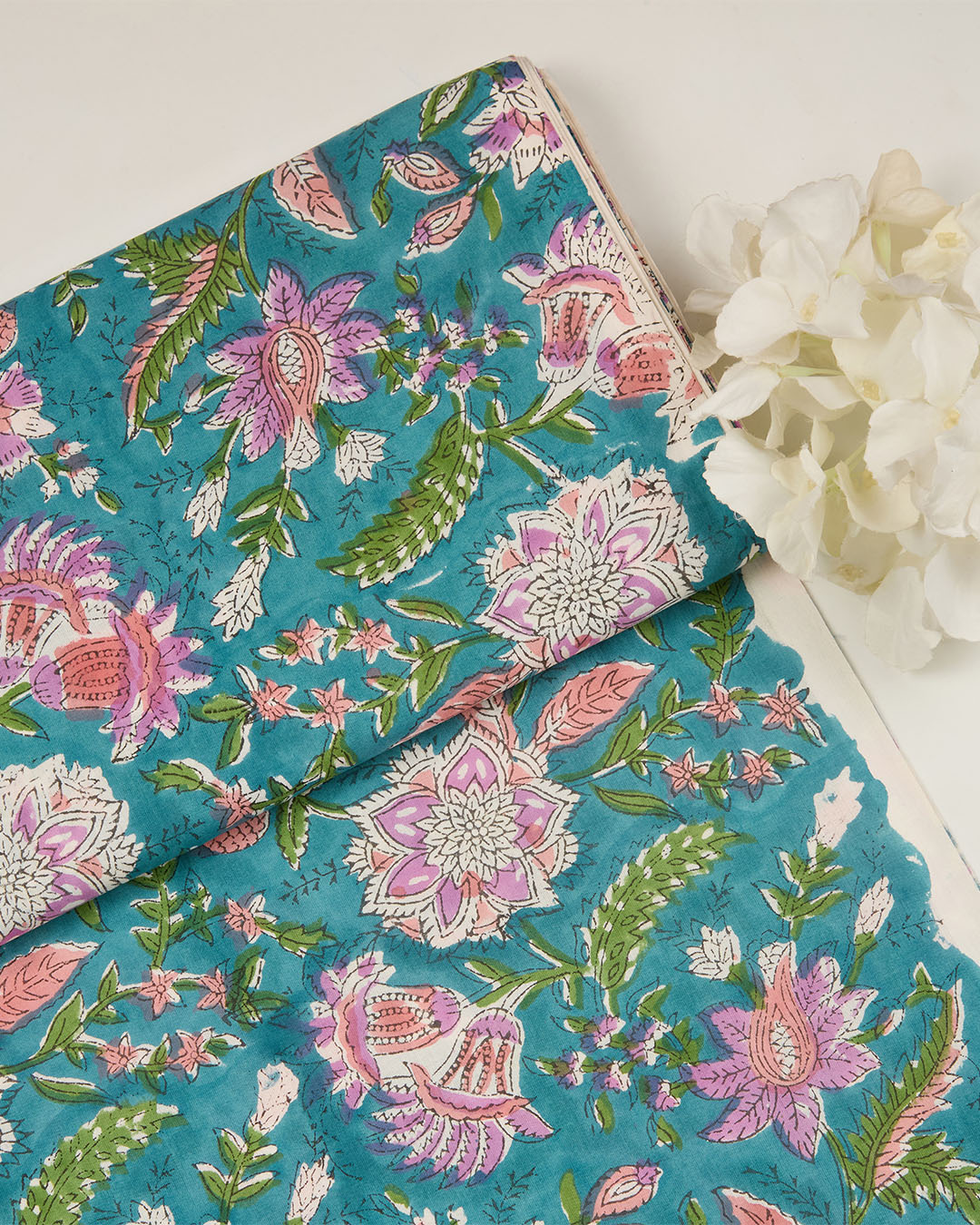 Cotton Jaipuri Block Jaal Printed Fabric – Rama Green