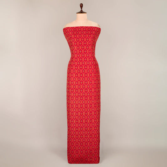 Cotton Silk Ikat Fabric in Red