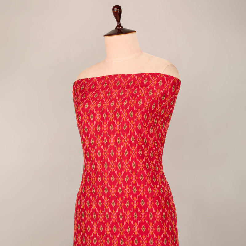 Red Cotton Silk Ikat Fabric