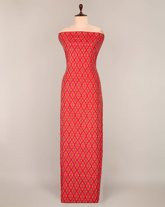 Cotton Silk Ikat Fabric in Red – Handwoven Ethnic Fabric for Fashion & Décor