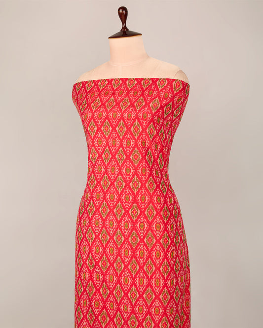Red Cotton Silk Ikat Fabric