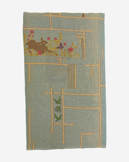 Sea Green Cotton Tissue Abstract Figure Printed Fabric