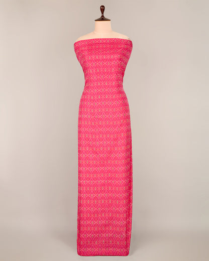Tomato Pink Cotton Silk Ikat Fabric - Playful and Warm Hue