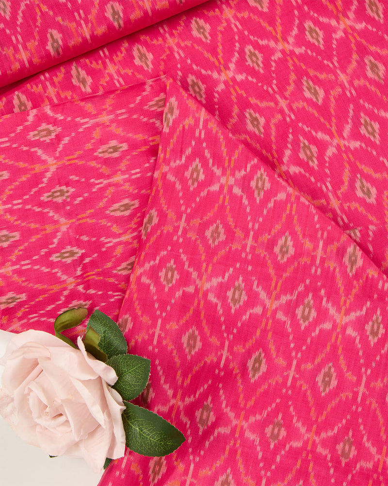 Tomato Pink Cotton Silk Ikat Fabric
