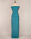 Teal Blue Cotton Silk Ikat Fabric with Traditional Handwoven Pattern