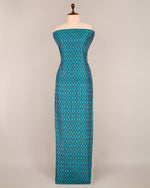 Teal Blue Cotton Silk Ikat Fabric with Traditional Handwoven Pattern