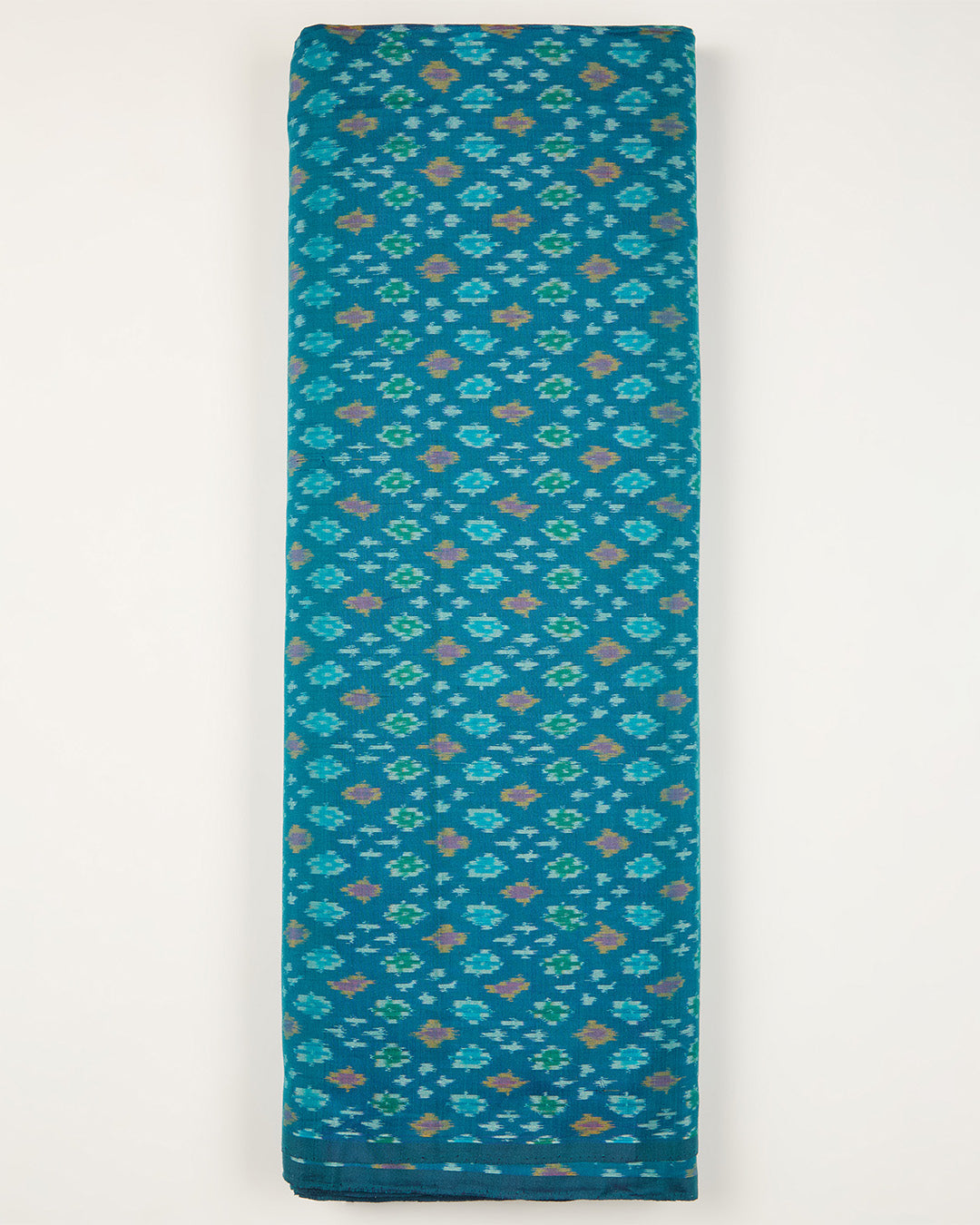 Teal Blue Cotton Silk Ikat Fabric