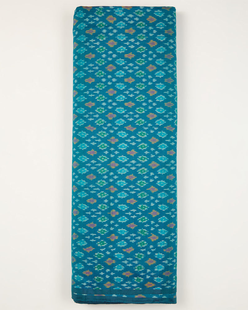 Teal Blue Cotton Silk Ikat Fabric
