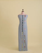 Cotton Self Stripe Fabric with Printed Applique Stripes – White/Grey