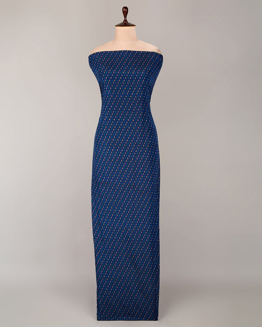 Ink Blue Cotton Silk Ikat Fabric