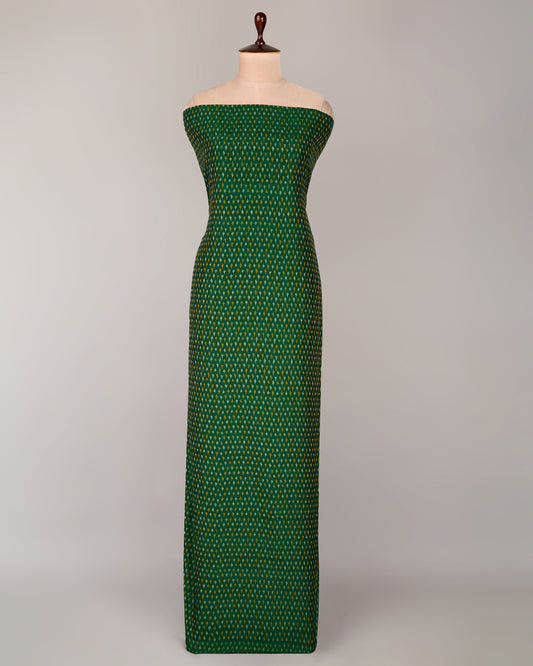 Deep Green Cotton Silk Ikat Fabric