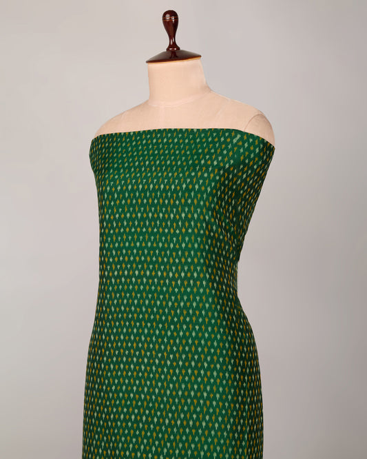 Deep Green Cotton Silk Ikat Fabric