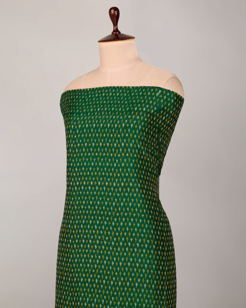 Deep Green Cotton Silk Ikat Fabric