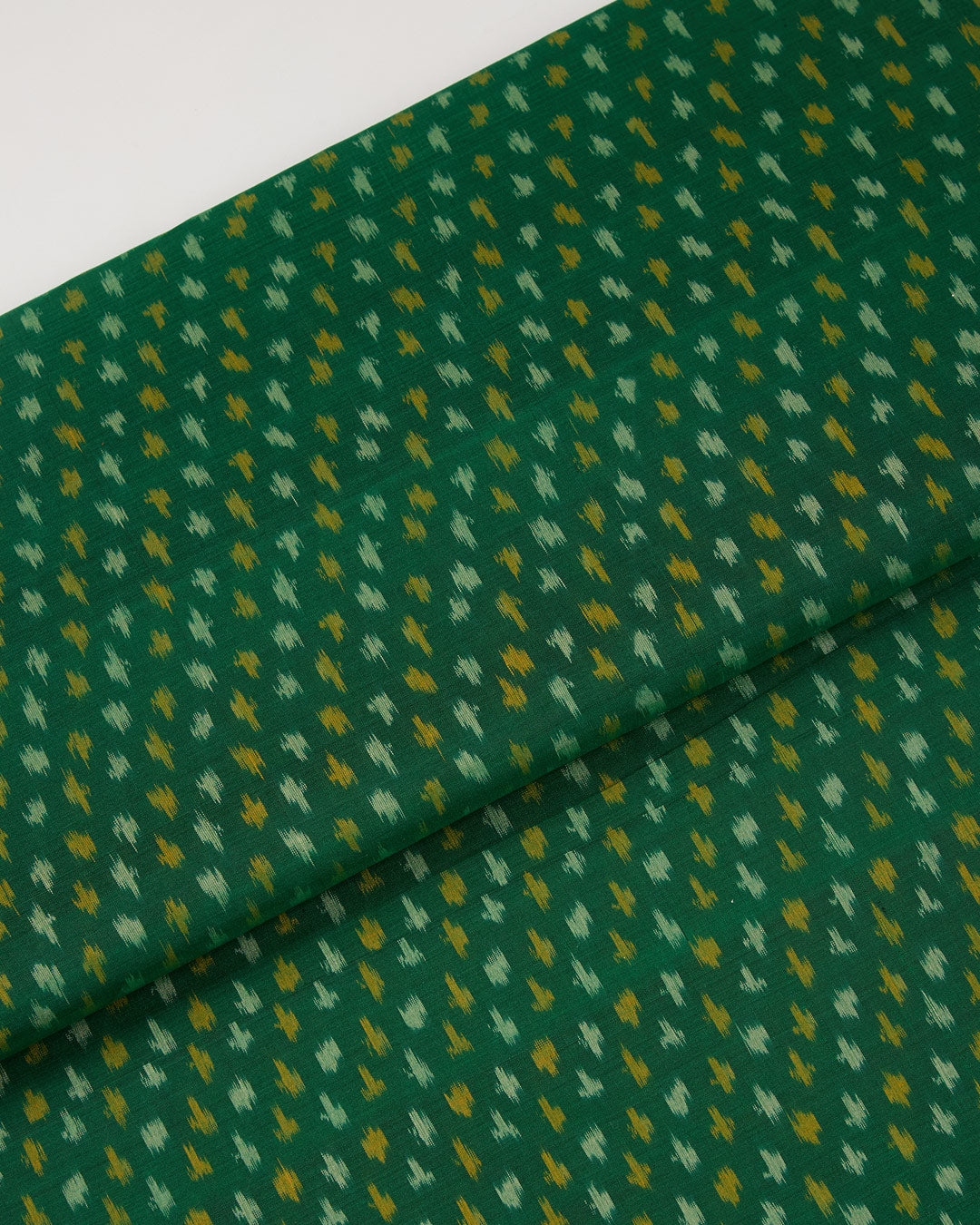 Deep Green Cotton Silk Ikat Fabric