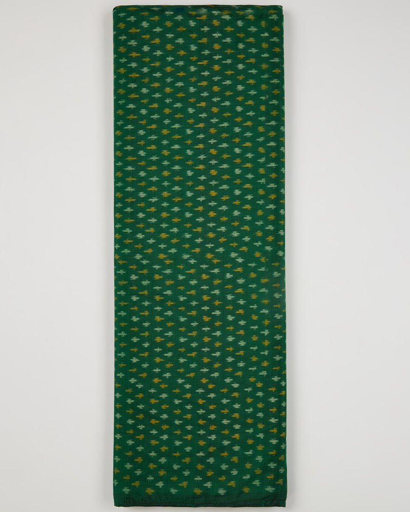 Deep Green Cotton Silk Ikat Fabric
