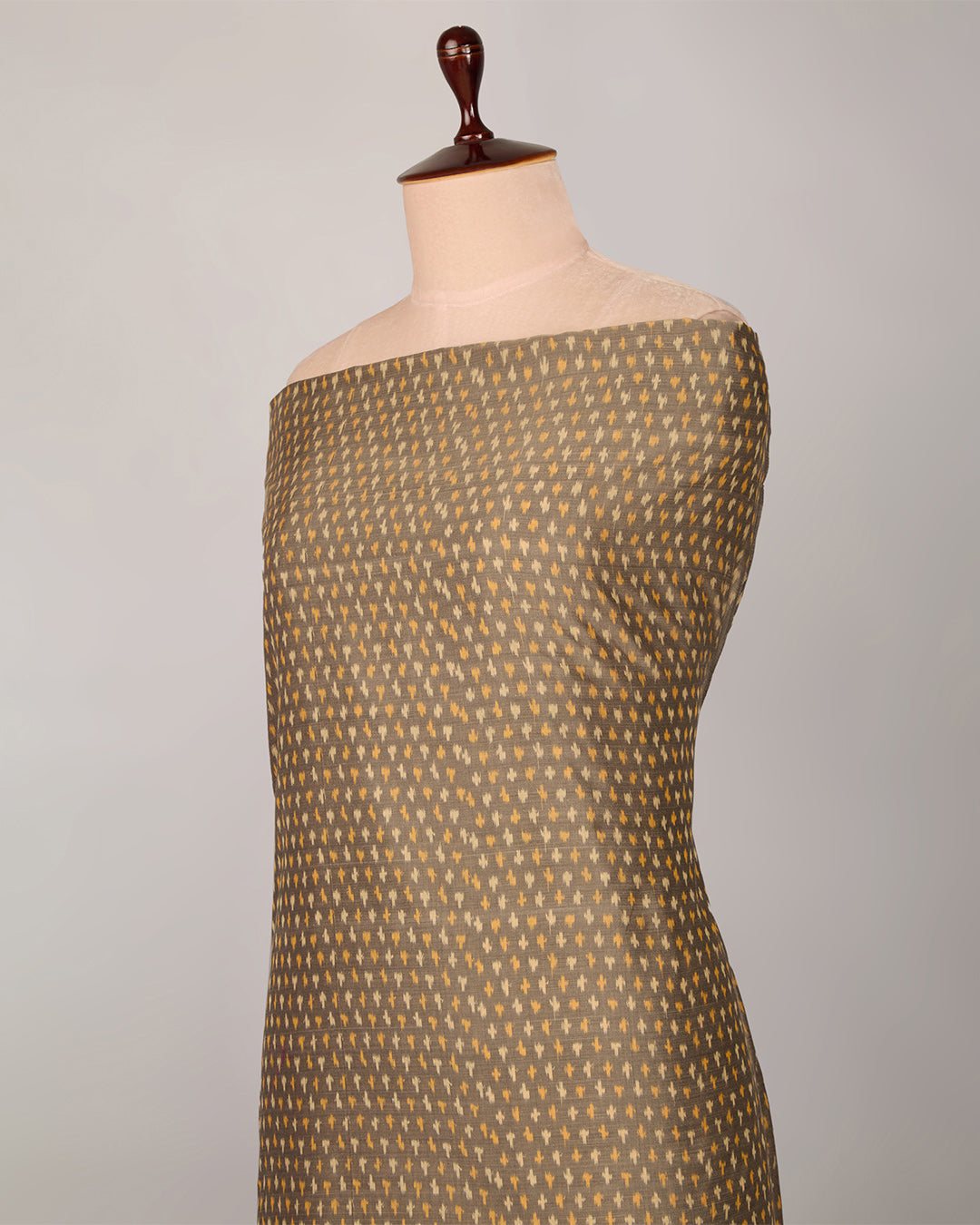 Yellowish Grey Cotton Silk Ikat Fabric