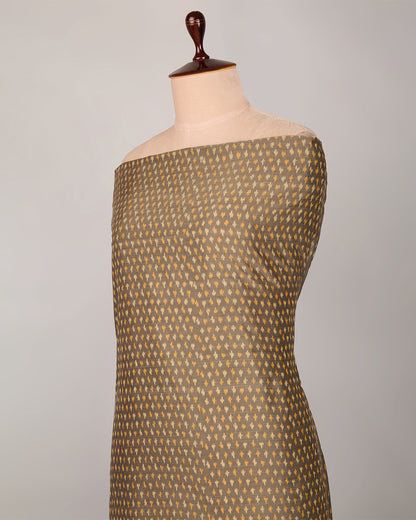 Yellowish Grey Cotton Silk Ikat Fabric