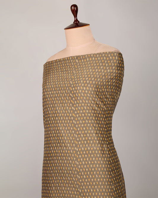 Yellowish Grey Cotton Silk Ikat Fabric