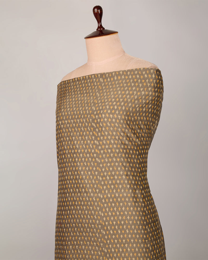 Yellowish Grey Cotton Silk Ikat Fabric
