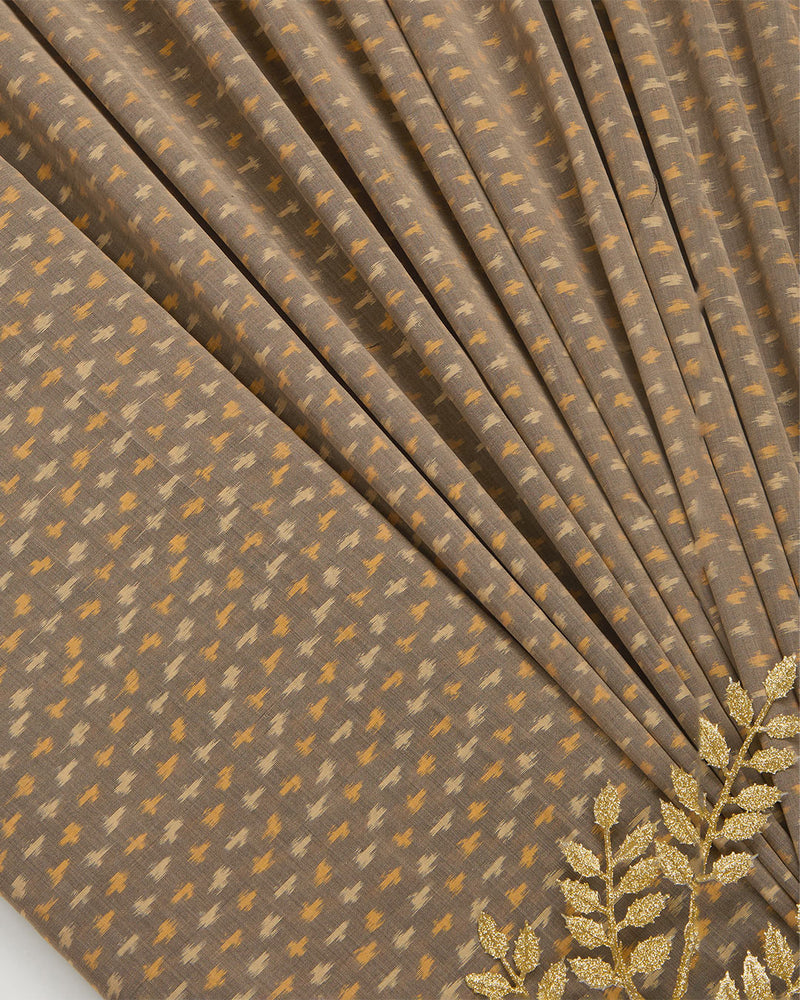 Yellowish Grey Cotton Silk Ikat Fabric