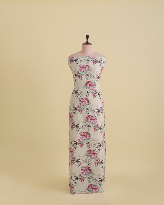 Cotton Linen Floral Printed Fabric – Cream