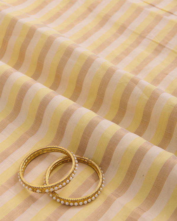 Yellow Gold Chanderi Gold Stripes Fabric