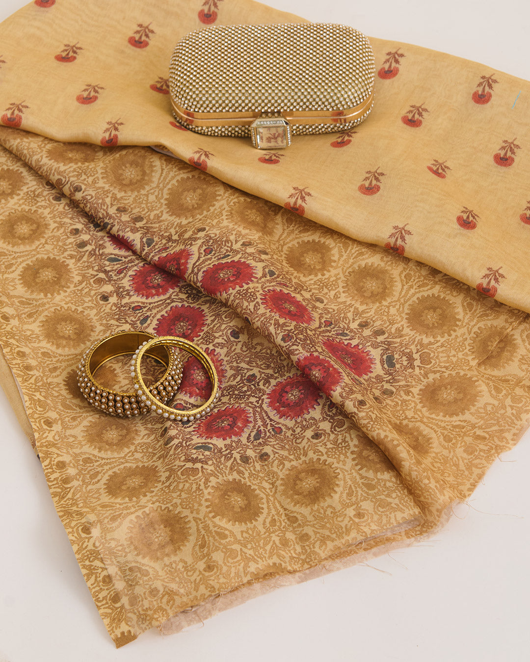 Beige Chanderi Digital Motif Print Dupatta