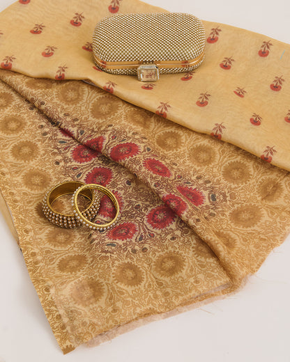 Beige Chanderi Digital Motif Print Dupatta
