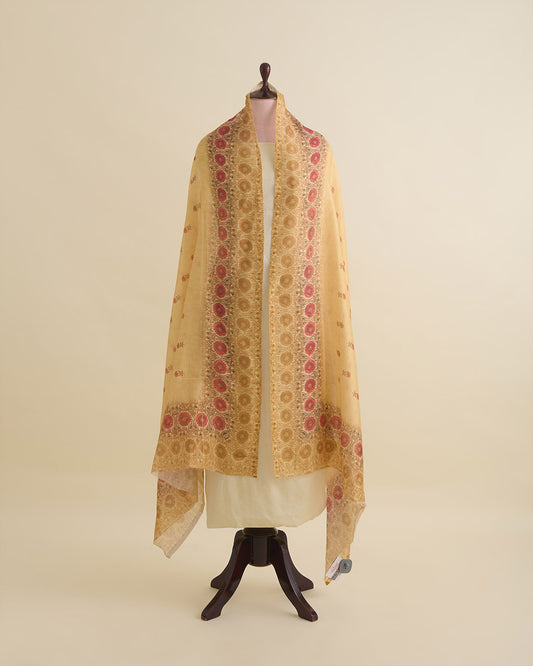 Beige Chanderi Digital Motif Print Dupatta