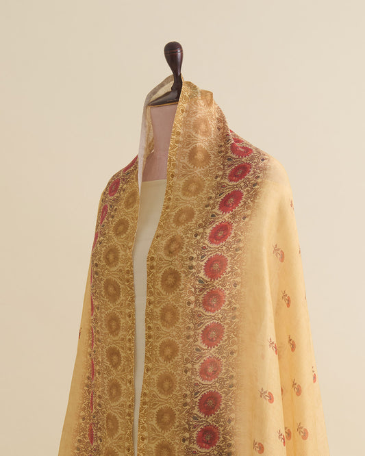 Beige Chanderi Digital Motif Print Dupatta