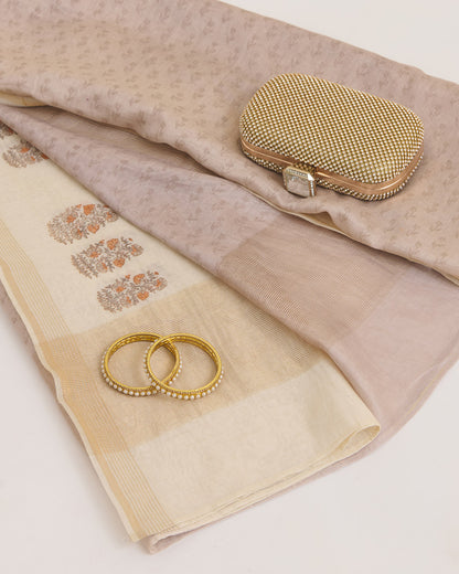 Beige Chanderi Block Printed Dupatta