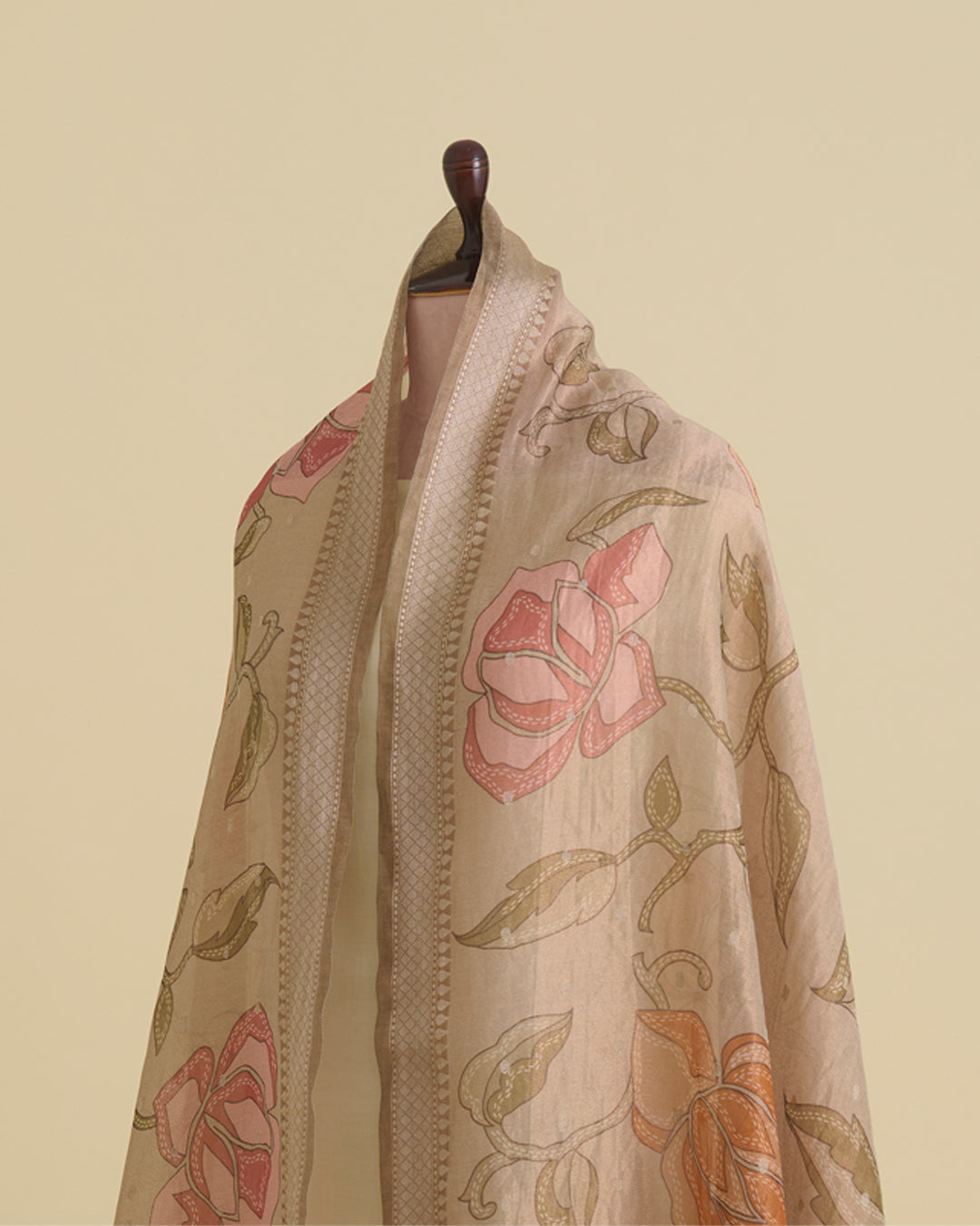 Beige Chanderi Tissue Kalamkari Digital Printed Dupatta