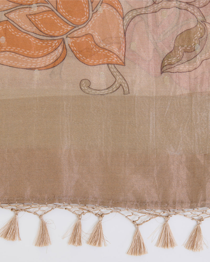 Beige Chanderi Tissue Kalamkari Digital Printed Dupatta