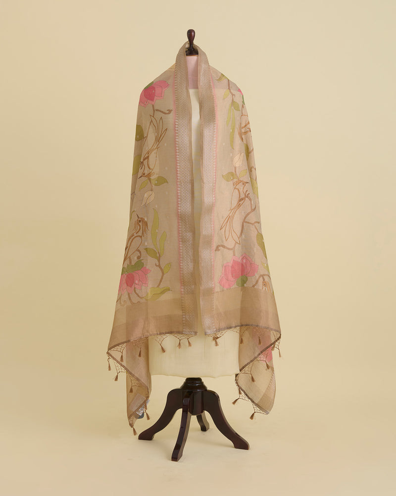Beige Chanderi Tissue Kalamkari Digital Printed Dupatta